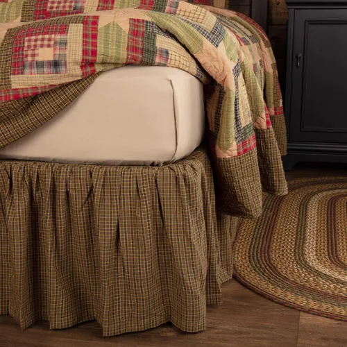 Vista 5 de Rústico musgo verde a cuadros de algodón cama cabaña de té de cama dividida esquinas reunidas falda de cama doble