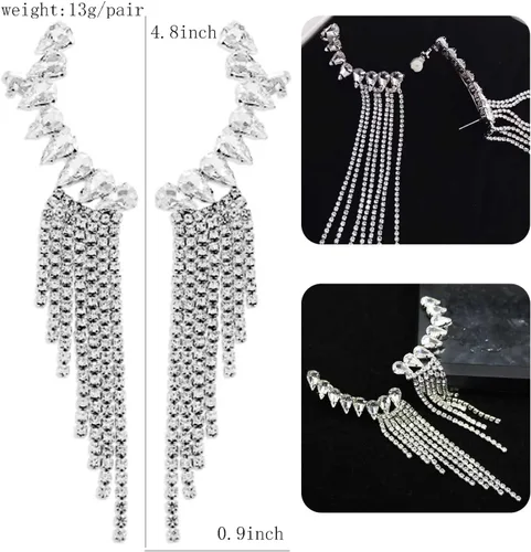 Vista 3 de Crystal Leaf Climbers Crawler - Aretes de joyería con circonita brillante pavimenta de metal para las orejas