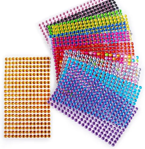 Vista 2 de Hisenlee 3120 calcomanías autoadhesivas de diamantes de imitación de 0.236 pulgadas de diámetro, calcomanías de gemas de cristal acrílico