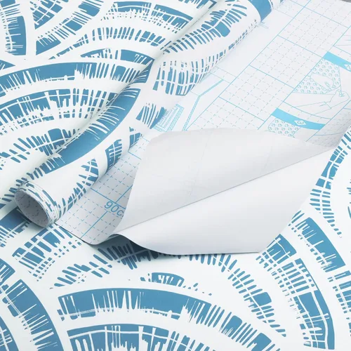 Vista 6 de Toduso Papel tapiz geométrico de 17.3 x 196.8 pulgadas, papel tapiz para despegar y pegar, papel de pared de círculo azul blanco y azul, papel