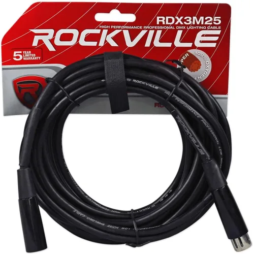Vista 8 de Rockville RockPAR50 - Paquete de 10 luces LED RGB compactas para DJ/Club DMX con doble soporte, cable DMX DMX de 25 pies y 3 pines, (9) cables DMX