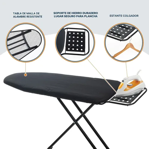 Vista 4 de Tabla de Planchar de Tamaño Completo, RAINHOL 54"x13" Tabla de Planchar Compacta de Servicio Pesado con Descanso para Plancha, Cubierta Resistente