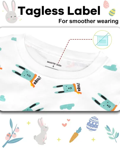 Vista 2 de DAUGHTER QUEEN Pijama para niños de 4 piezas, 100% algodón, talla 18 meses a 12 años