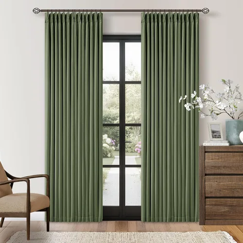 Vista 87 de Juego de 2 paneles de cortinas plisadas negras de 80 pulgadas para sala de estar, cortinas plisadas de lino con forro de 80 pulgadas de largo, 100%