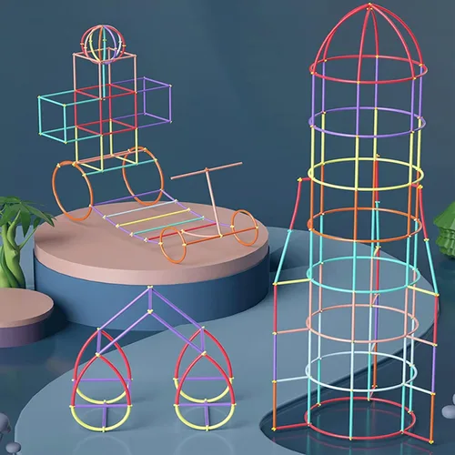 Vista 6 de ZOZOPLAY Constructor de paja STEM Juguetes de construcción de 400 piezas, pajitas y conectores, juegos de construcción de habilidades motoras