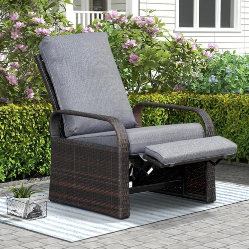 Vista 13 de Silla reclinable de aire libre para patio, resina de mimbre con cojines amortiguadores, auto ajustable, sofá de ratán, UV/Fade/Resistente al Mimbre