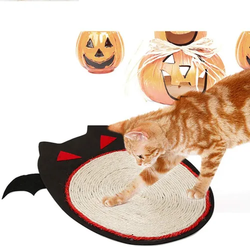 Vista 4 de Alipis Pet Supplies - Tapete rascador para gatos, tapete rascador para gatos en forma de murciélago de Halloween, tapete de sisal, juguete de garra
