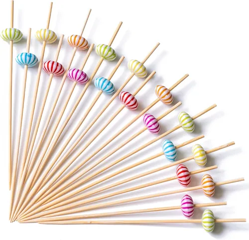 Vista 18 de PuTwo palillos de cóctel hechos a mano 300 unidades palillos de cóctel de bambú natural con cuentas cúbicas en los extremos, ecológicos, pinchos