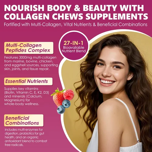 Vista 6 de Gomitas de colágeno + masticables suaves de biotina de 3000 mg para mujeres y hombres, péptidos de colágeno ultra hidrolizados que aumentan tipo I
