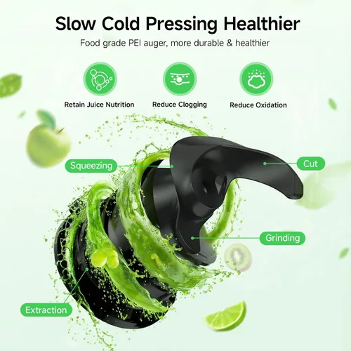 Vista 7 de Exprimidor de prensa en frío de 400 W, conducto de alimentación de 5.8 pulgadas de ancho, máquina exprimidora lenta para frutas y verduras enteras