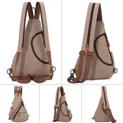 Vista 6 de KL928 Bolso bandolera de lona Mochila pequeña cruzada de hombro, mochila casual para hombres y mujeres