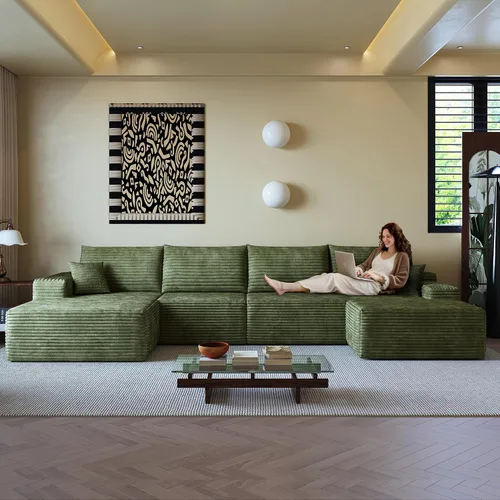 Vista 32 de Sofás seccionales de 105" para sala de estar, sofá cloud con forma de L tapizado, sofás modulares sin estructura rígida, sofá seccional moderno
