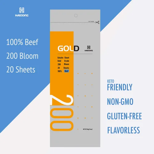 Vista 3 de HAODONG Hojas de gelatina oro - Gelatina de hoja de res 200 Bloom (40g, 18-20 hojas) para hornear postres, glaseado espejo, mousse, pastel