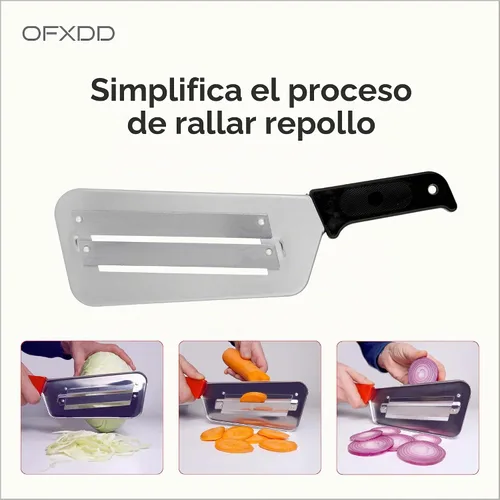 Vista 2 de Cuchillo de repollo de acero inoxidable para cortar y triturar, dos cuchillas afiladas, mango de plástico negro, ideal para chucrut y ensalada de col
