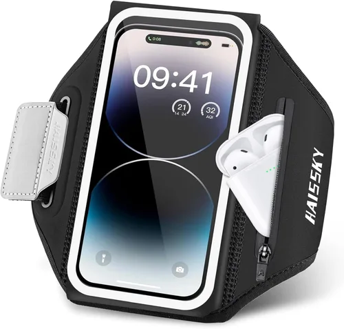 Vista 8 de Brazalete para teléfono celular con bolsillo con cremallera, soporte para iPhone 16 Pro Max/15/14 Pro Max/13/12/11 Pro Max/XS/XR, Galaxy S20 S10