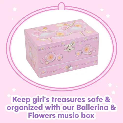 Vista 2 de Jewelkeeper Joyero musical de bailarina rosa para niña con cajón extraíble, estuche organizador de almacenamiento de joyas, melodía de lago cisne
