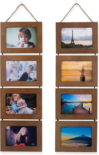 Vista 7 de Wallniture Aries - Portarretratos verticales para decoración de pared, 4 x 6 pulgadas, 8 aperturas para collage de fotos, juego de 2 (nogal)