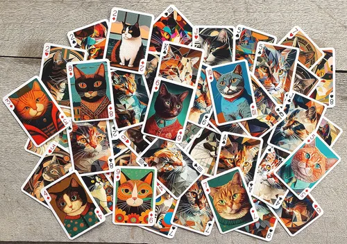 Vista 4 de Art Deco Gato Retratos Naïve Carteles (Poker Deck 54 Cartas Todas Diferentes) Vintage Art Deco Cubismo Avantgarde Gato Naïve Art Retrato Carteles
