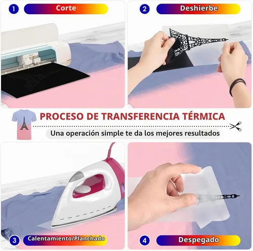 Vista 4 de TransWonder - Vinilo de transferencia de calor negro, vinilo HTV para planchar de 12 x 10 pulgadas para Cricut Air o Maker (negro mate)