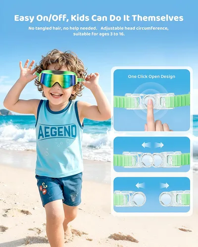 Vista 2 de Aegend Paquete de 2 gafas de natación para niños, marco grande, antivaho, silicona suave, a prueba de fugas, protección UV para niños y niñas de 3 a