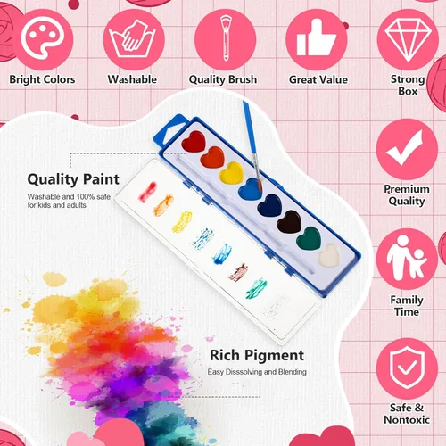 Vista 5 de Yeaqee Juego de 12 pinturas de acuarela de 8 colores lavables con pincel, recuerdos de fiesta, arte acuarela para adultos, regalos de fiesta del día
