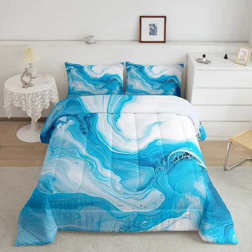 Vista 10 de Erosebridal Juego de ropa de cama abstracta con diseño de olas marinas tamaño Queen, juego de edredón y juegos de ropa de cama con temática de playa