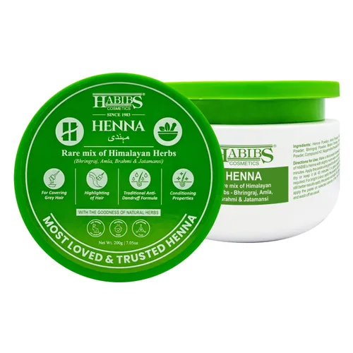 Vista 2 de Habibs - Henna Mehndi en polvo natural enriquecido con Bhringraj, Amla, Brahmi, Jatamansi para teñir el cabello natural, 7.05 oz, paquete de 1