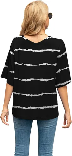 Vista 6 de SUEANI - Camiseta de cuello en V para mujer, diseño holgado con manga 34 acampanada