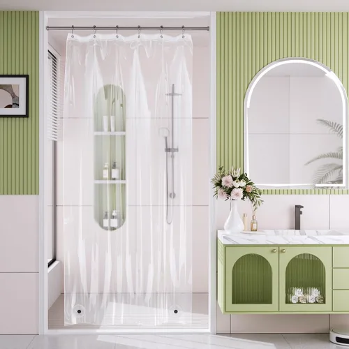 Vista 20 de AmazerBath Forro de cortina de ducha, 72x72 Forros de cortina de ducha beige, Forro de ducha de plástico ligero, Bonitas cortinas de ducha PEVA