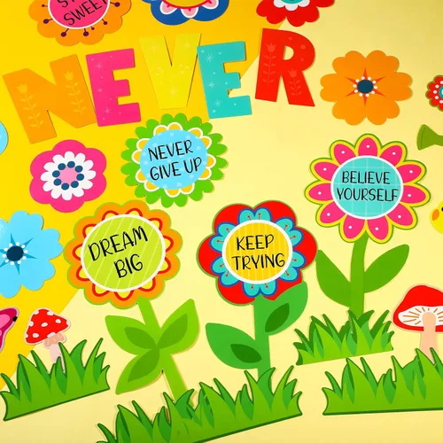 Vista 4 de Funrous 90 piezas de decoración de tablón de anuncios Never Stop Growing para verano, primavera, decoración temática de aula, juego de tableros