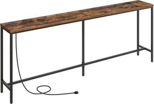 Vista 19 de MAHANCRIS Mesa consola de 70.9 pulgadas con toma de corriente, mesa de sofá estrecha, mesa de entrada industrial con puertos USB, detrás del sofá