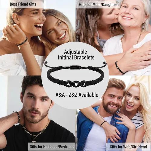 Vista 7 de Pulseras con iniciales para mujeres y hombres, regalos para novia, novio, pulseras de letras "I Love You", regalos para ella, él, mejor amigo