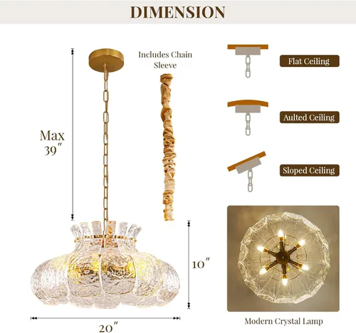 Vista 4 de Candelabro de cristal dorado vintage de 6 luces