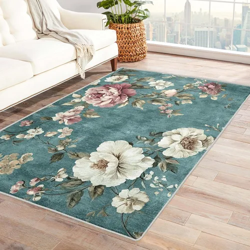 Vista 8 de Alfombra floral retro 70S, lavable, Groovy Funky de 8 x 10 pulgadas, alfombra grande de flores naranjas, dormitorio, sala de estar, decoración
