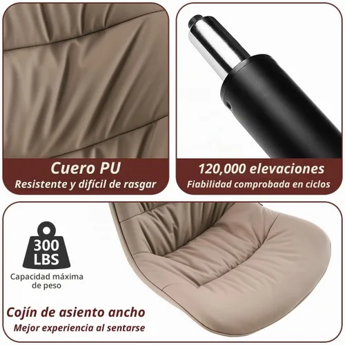 Vista 4 de Kidol & Shellder Juego de 2 taburetes de bar ajustables, de piel sintética con respaldo, modernos de mediados de siglo tapizados para isla de Caqui