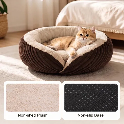 Vista 6 de Tovve Cama para gatos en interiores, sofá cama redonda lavable para gatitos Marrón