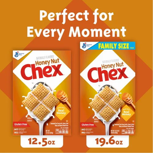 Vista 5 de Honey Nut Chex Cereal para el desayuno, sin gluten, hecho con grano entero, 12.5 onzas Made with Real Honey & Natural Almond Flavor, 13g Whole
