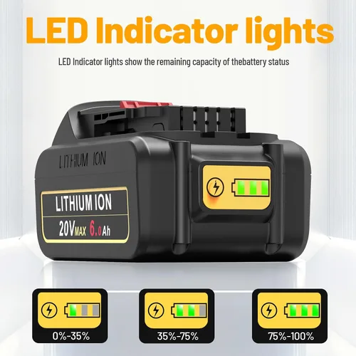 Vista 4 de Futurebatt Batería de iones de litio de 20V de repuesto para Dewalt 20V Max 6.0Ah Compatible con baterías Dewalt DCB205 DCB206 DCB207 DCB204 DCB201