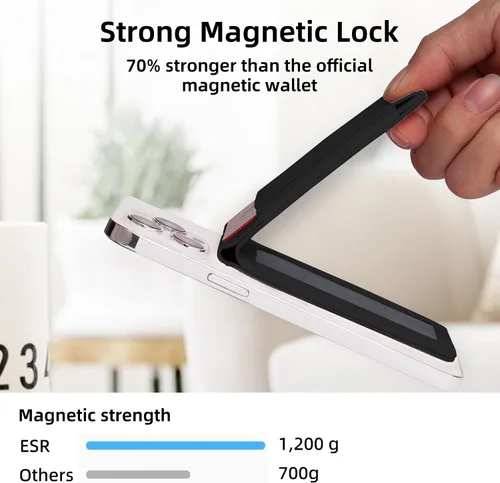 Vista 2 de Cartera magnética elástica para iPhone de cuero magnético con soporte ajustable [capacidad para 9 tarjetas] teléfono para Apple 12 13 14 15 negro 1