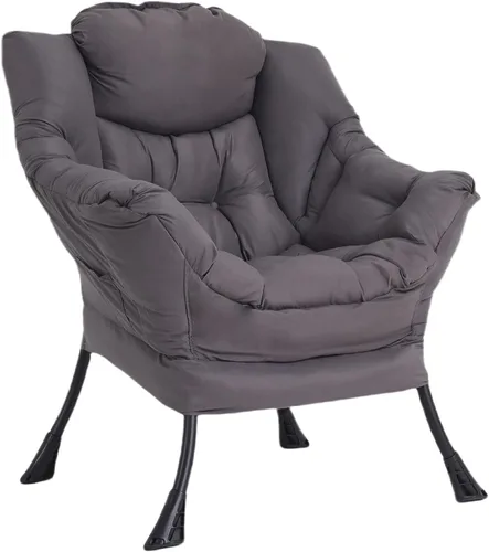 Vista 16 de Furlide - Silla perezosa con otomana, cómoda silla de lectura para dormitorio, color gris Gris ceniza