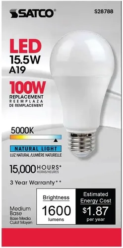 Vista 3 de Satco S28788 15.5A19/LED/50K/ND/120V (6 bombillas LED)