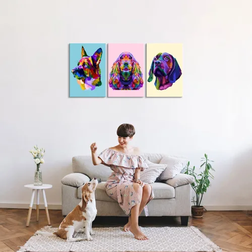 Vista 4 de 3 Piezas Arte de Pared de Perro Decoración de Pared de Perro Pastor Alemán Lienzo Arte de Pared Cocker Spaniel Decoración de Perro Arte de Pared