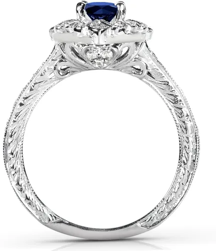 Vista 4 de Anillo de compromiso de diamantes y zafiros de talla redonda de Kobelli de 34 quilates (ctw) en oro blanco de 14 k