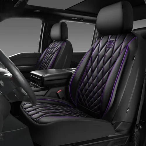 Vista 24 de Car Pass - Juego completo de fundas de asiento de lujo con ribete de cuero sintético, cubiertas de asiento automotrices antideslizantes impermeables