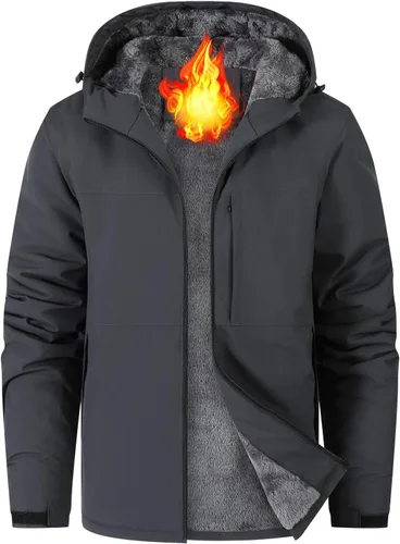 Vista 9 de Chaqueta impermeable de esquí para hombre, con forro polar, cálida chaqueta de lluvia de invierno con capucha