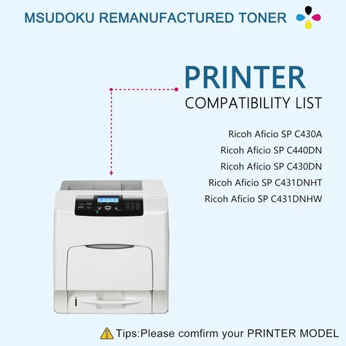 Vista 2 de Cartucho de tóner compatible SP C430A C440DN, paquete de 4 unidades de repuesto para Ricoh 821105 821106 821107 821108 Uso con Ricoh Aficio SP C430A
