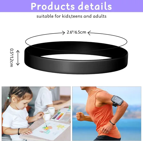 Vista 2 de Morcheiong 12 piezas de pulseras de silicona - Pulseras de goma en blanco de color negro para adultos y adolescentes, recuerdos de fiesta