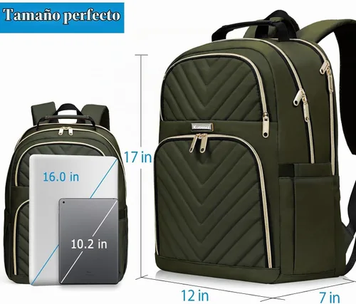 Vista 4 de Big Student Mochila Universitaria Mujeres Secundaria Escuela Secundaria Verde militar