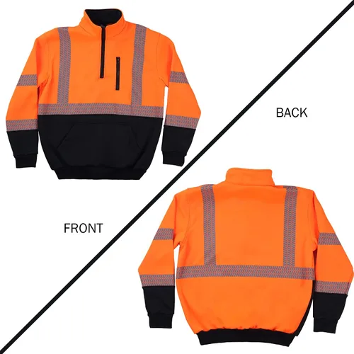 Vista 7 de VENDACE Hi Vis Safety Reflective Sweatshirt for Men ANSI Class 3 High Visibility Fleece 1/4 Zipper Jacket No Hood Naranja
