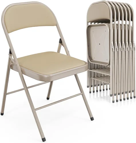 Vista 24 de VINGLI Paquete de 4 sillas plegables con asientos acolchados, marco de metal con asiento y respaldo de piel sintética, capacidad de 350 libras, Negro